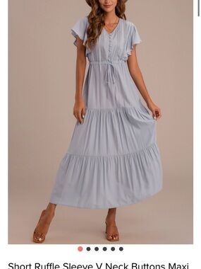 Petallush Soft Blue Ruffle Sleeve V-Neck Maxi Dress